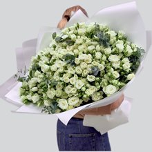 51 роза белая кустовая с эвкалиптом