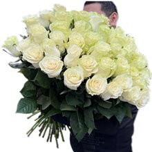 Купить 51 роза  БЕЛАЯ 50 см.