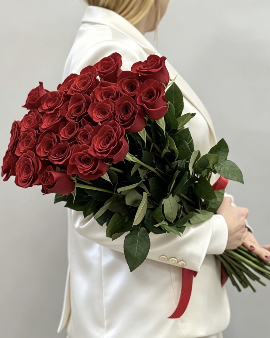 Букет под атласной лентой детально